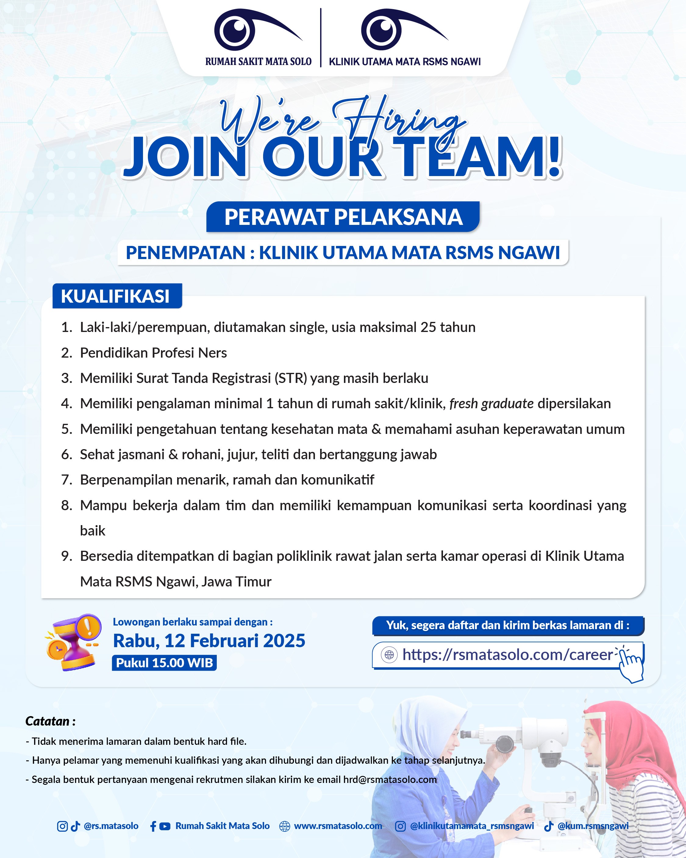 Lowongan Kerja Perawat Pelaksana Klinik Utama Mata RSMS Ngawi - Februari 2025