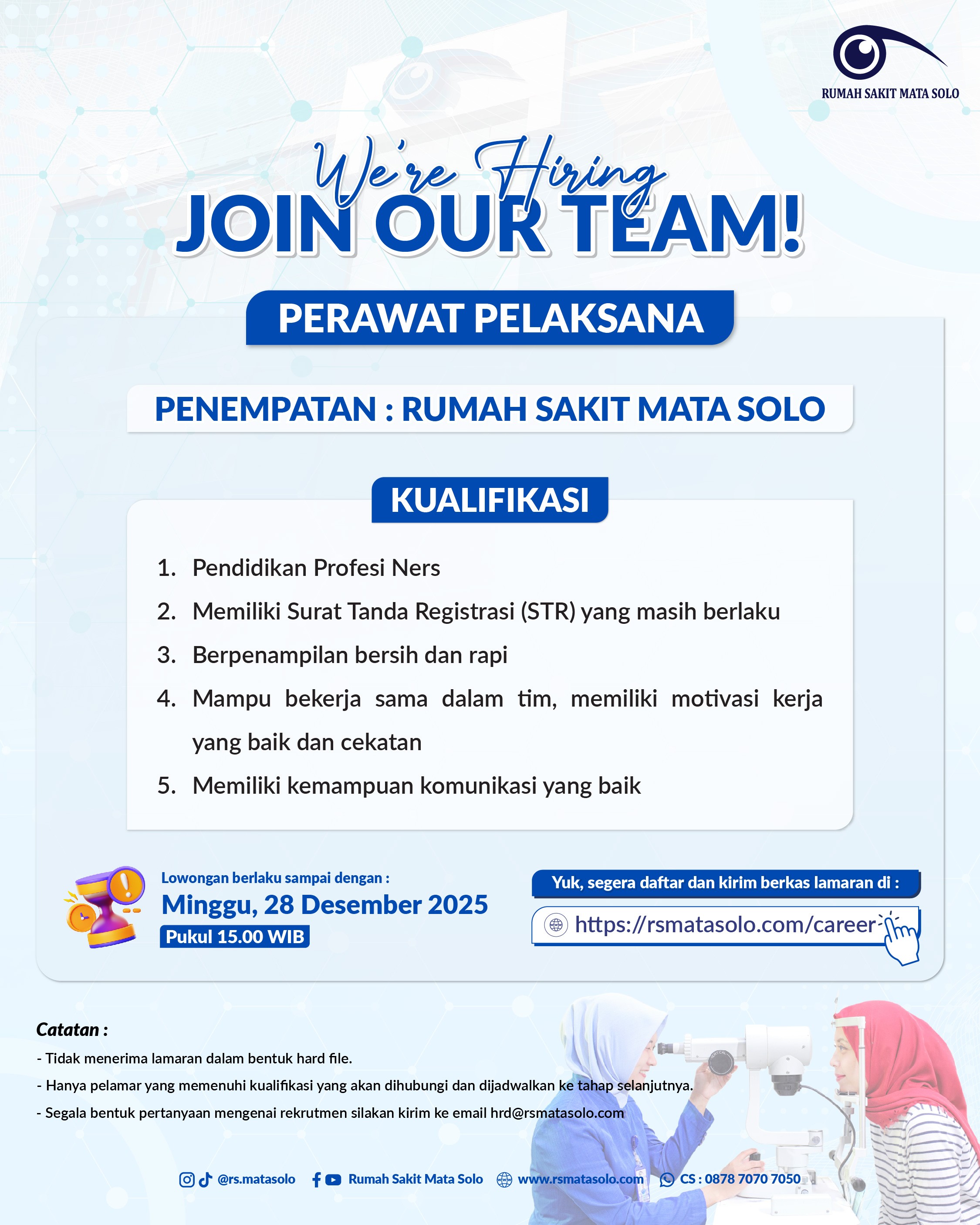 Lowongan Kerja Perawat Pelaksana RS Mata Solo - Desember 2025