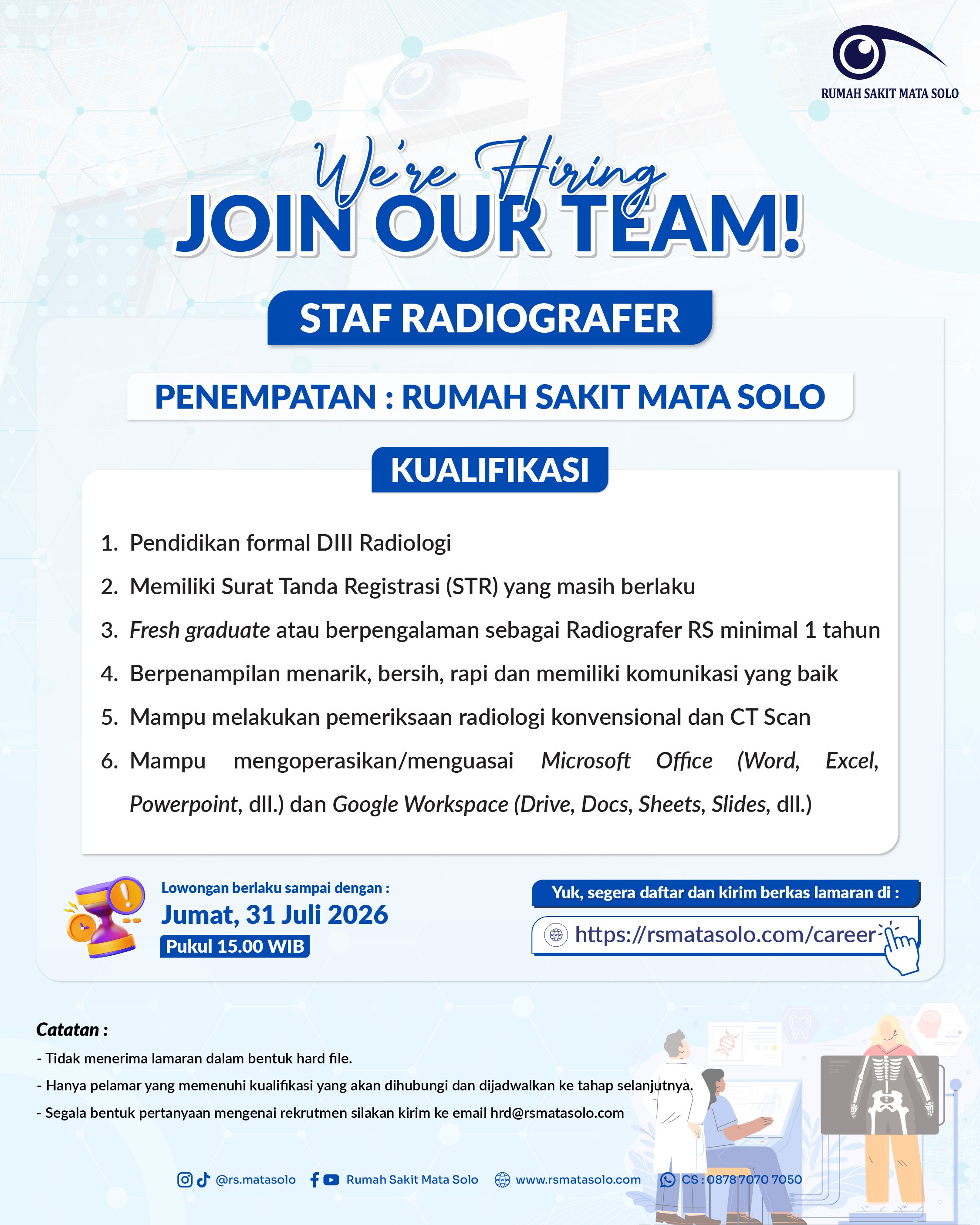 Lowongan Kerja Staf Radiografer RS Mata Solo - Februari 2026