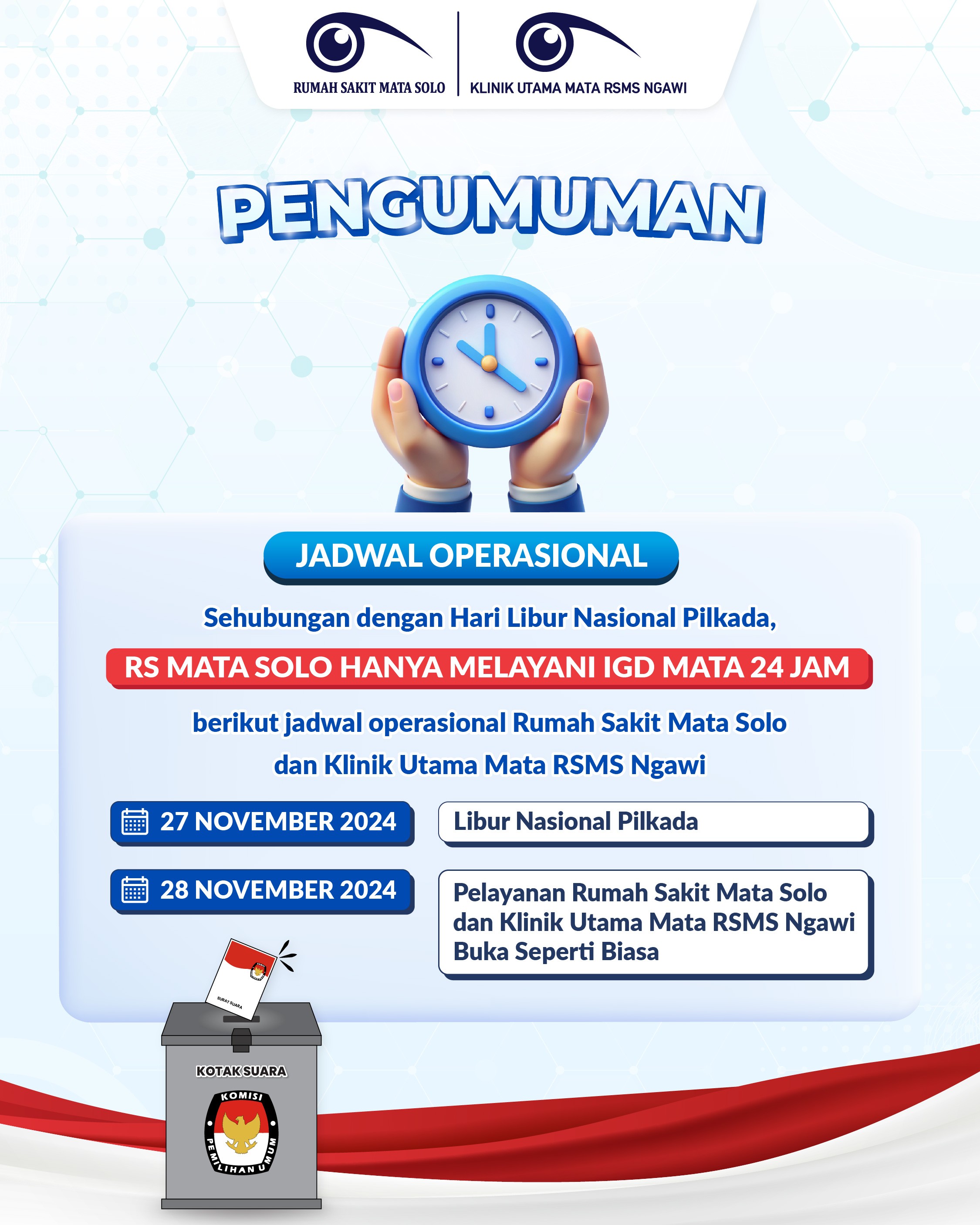 Jadwal Operasional RS Mata Solo Selama Libur Nasional Pilkada 2024