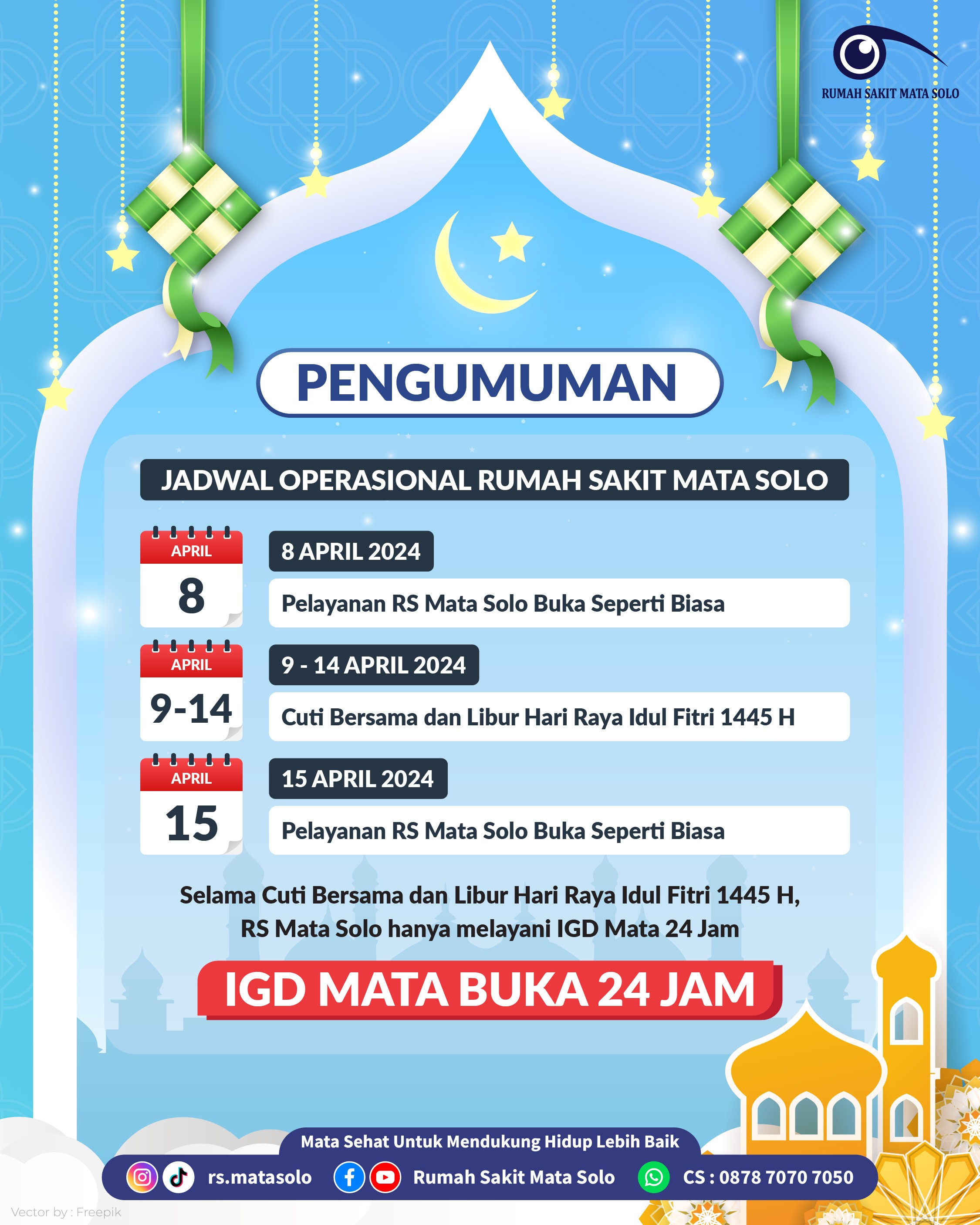 Jadwal Operasional RS Mata Solo Selama Libur Lebaran 1445 H / 2024